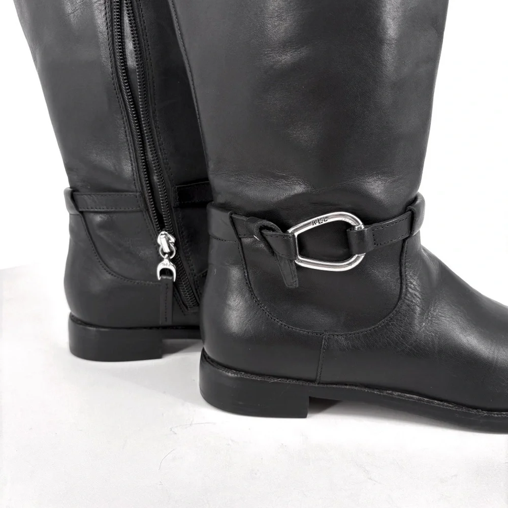 RALPH LAUREN Harlee Tall Black Leather Riding Boots Equestrian Knee High 6